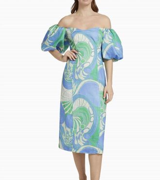 Rhode Resort Karima Short Puff Sleeves Midi Dress In Periwinkle