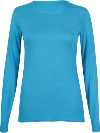 Purple Hanger New Ladies Plain Stretch Fit Long Sleeve Womens T-Shirt Round Neck Basic Top Turquoise Size 8 - 10