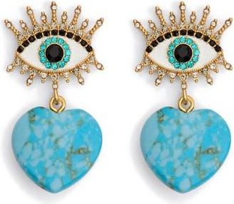 Kurt Geiger Evil Eye & Heart Drop Earrings in Turquoise at Nordstrom Rack