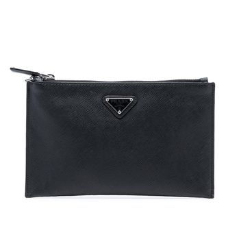 Prada Pre-owned Womens Saffiano Clutch - Black Leather - One Size