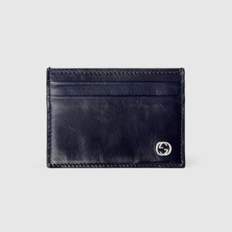 Gucci Card Case With Interlocking G, Blue, Leather