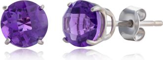 MAX + STONE 10k Yellow or White Gold 6mm Round Checkerboard Cut Gemstone Stud Earrings