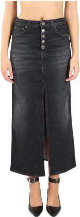 Dondup Denim Stretch Lange Rok met Sierknoopsluiting - Dames - Spijkerrokken - Zwart - W30 - Denim - Rokken