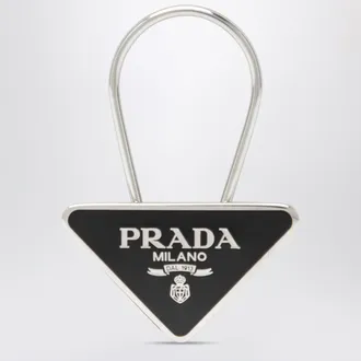 Prada Portachiavi nero/argento in metallo smaltato