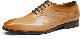 Generic Mens Lace Up Wedding Dress Shoes Low Block Heel Vintage Brogues Pointed Toe Business Office Shoes,Yellow,6.5 UK