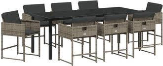 vidaXL Garden Dining Set with Cushion Folding 9 pcs Grey Poly rattan vidaXL