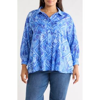Sugarlips Kaidy Tropical Print Shirt in Blue-Mul at Nordstrom, Size 1X