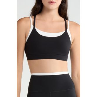SPLITS59 Elliah Airweight Double Layer Sports Bra in Black/white at Nordstrom, Size X-Large