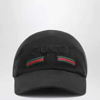 Gucci Black cotton baseball cap with embroidered logo