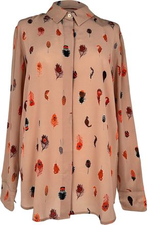 Altuzarra Feather-Printed Long Sleeve Blouse in Multicolor Silk