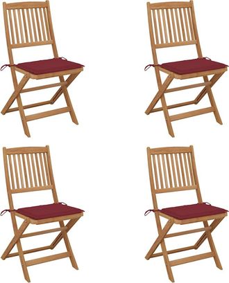 vidaXL Vidaxl - Sillas De Jard&iacute;n Plegables 4 Uds Y Cojines Madera Maciza Acacia