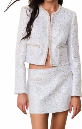 LoveShackFancy Kelli Sequin Tweed Jacket In White