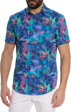 Robert Graham Tropical Print Short Sleeve Shirt in Blue Multi at Nordstrom Rack, Size Xxx-Large