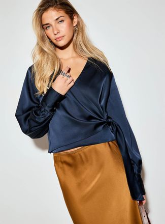 Icone Womens Satiny wraparound blouse