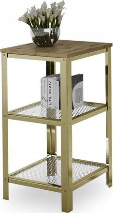 OEM Estanter&iacute;a Industrial De 3 Niveles Para Sala De Estar, Atornillada, 40x40x80 Cm, Color Oro + Roble Artesanal