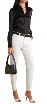 Saint Laurent Cream Satin Trimmed Tapered Trousers Size XS