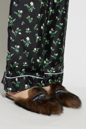 Dolce & Gabbana Futrzane Slides With Logo, Womens, Brown