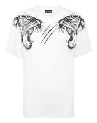 Plein Sport Cotton Round Neck T-Shirt Tiger Line