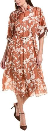 Brunello Cucinelli Orange Floral Button-Up Midi Dress, Size Medium