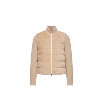 Moncler Moncler Padded Teddy & Wool Zip-up Cardigan, Women, Beige, Size: M