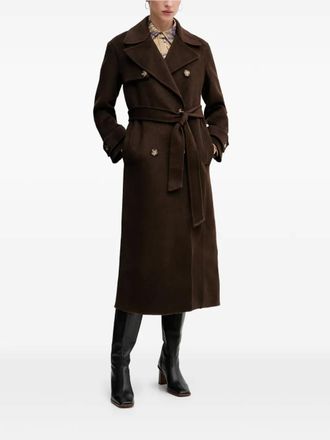 Pedro del Hierro button-up belted coat - women - Polyester/Wool/Polyamide/Viscose/Acrylic - M - Brown