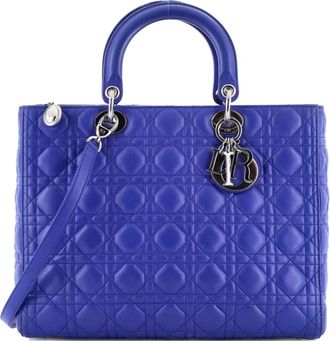 Dior Lady Dior Bag Cannage Quilt Lambskin Large tote bag - Blauw