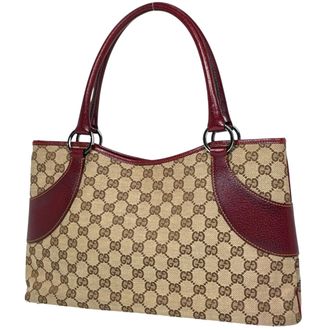Gucci Gg Canvas Beige Red Color Gg Canvas Leather Tote Bag (Pre-Owned)