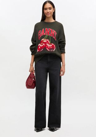 Ganni Green Oversized Graphic Jumper - Size XXS