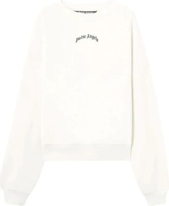 Palm Angels Back Curved Logo Loose Crew - Heren - Sweatshirts - Wit - L - Katoen - Hoodies & sweatvesten
