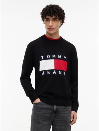Tommy Hilfiger Mens Tommy Jeans Flag Logo Crewneck Sweater - Black - XL