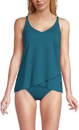 Lands End D-Cup Chlorine Resistant V-Neck Tulip Hem Tankini Swimsuit Top with Adjustable Straps in Paradise Teal at Nordstrom, Size X-Large