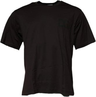 Dolce & Gabbana Tops, Heren, Bruin, M, Katoen, Donkerbruin Logo Print Crew Neck T-Shirt