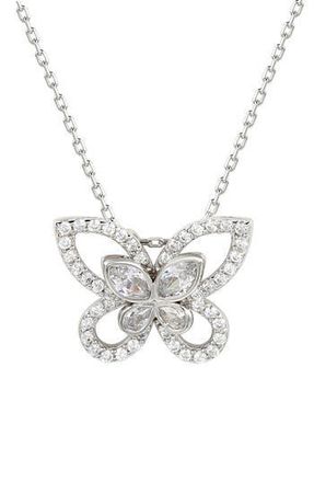 Suzy Levian Sterling Silver Cubic Zirconia Butterfly Pendant Necklace in White at Nordstrom Rack