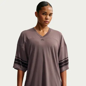 Nike Womens SKIMS Stretch Knit Oversized V-Neck Top in Brown | IU2216-241