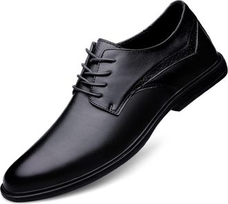 Generic Oxford Shoes for Men Lace Up Round Burnished Toe Derby Shoes Leather Rubber Sole Anti-Slip Slip Resistant Low Top Party(Black,6.5 UK)