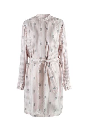 Burberry Pink and White Striped Elina Logo Print Shirt Dress Size S