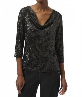 Joseph Ribkoff Sequined Knit And Silky Knit Straight Top In Black/black