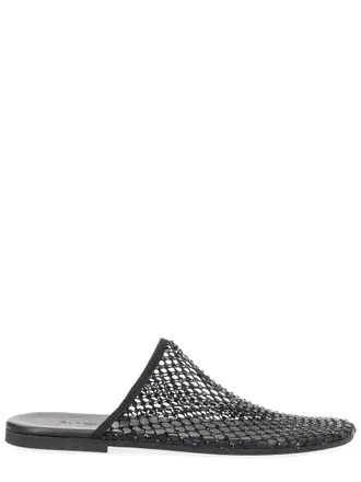 Alysi Neutrals Pointed Toe Rhinestone Mesh Mules