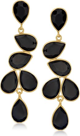 Ross-Simons Black Onyx Drop Earrings in 18kt Gold Over Sterling