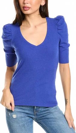 Nation Ltd Nancy Puffy Sleeve Sweater Tee In Blue Suede