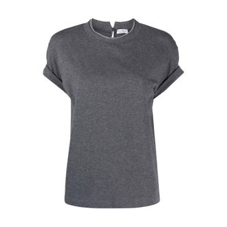 Brunello Cucinelli Tops, Dames, Grijs, M, Katoen, Donkergrijze faux layering tee