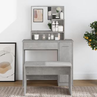 vidaXL Tocador Con Espejo Color Gris Hormig&oacute;n 86,5x35x136 Cm Vidaxl