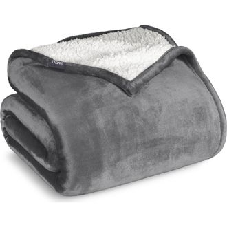 Bare Home Reversible Plush Fleece Throw Blanket in Grey at Nordstrom