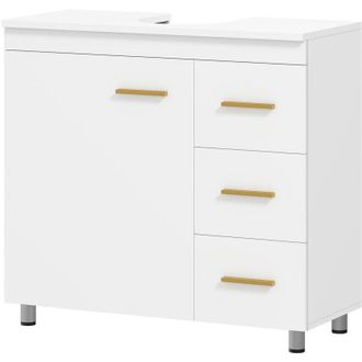 HOMCOM Mobile Bagno Sottolavabo con Armadietto, 3 Cassetti e Soft Close, Bianco