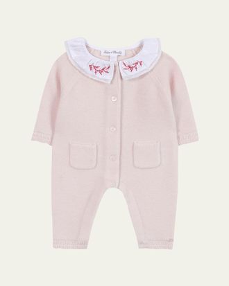 Tartine Et Chocolat Girls Embroidered-Collar Wool Cashmere Knit Jumpsuit, Size 1M-2