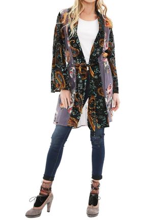 Aratta Josephine Kimono In Charcoal Floral