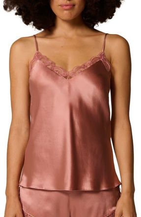 Simone P&eacute;r&egrave;le Love Me Lace Trim Silk Blend Camisole in Smokey Pink at Nordstrom, Size X-Large