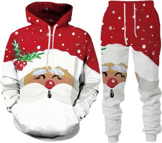 Generic Christmas Men Ugly Tracksuit Sets Santa Claus 2 Piece Set Pullover Hoodie and Sweatpants Jogging Suit Tracksuits