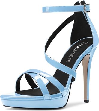 Castamere Women Stiletto High Platform Heel Open Toe Ankle Strap Gladiator Sandals Zipper Party Dress 12 CM Heels Sky Blue 5.5 UK