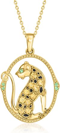 Ross-Simons Citrine and Black Enamel Leopard Pendant Necklace With Tsavorites in 18kt Gold Over Sterling